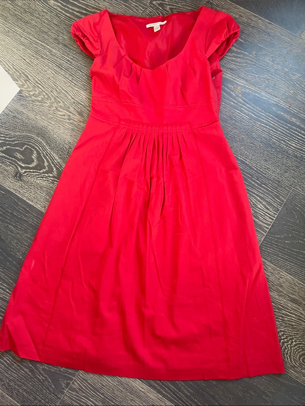 London Times Red Fit-and-Flare Midi Dress with Cap Sleeves
